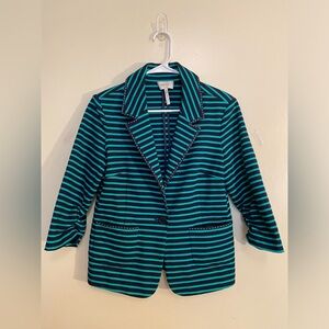 Laundry by Shelli Segal Stitch Blue Green Stripes Cropped Coat Blazer Size 10